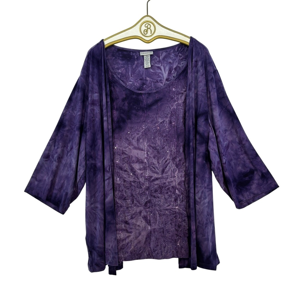 Catherines Purple Burnout Twinset Top Womens 5X Embroidered Boho Festival Plus